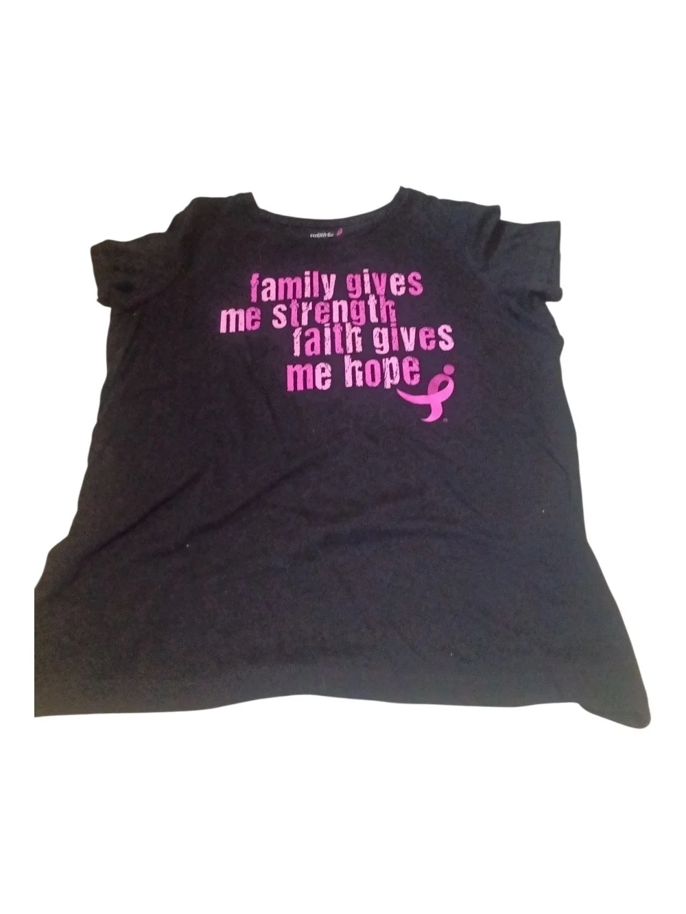 Black Short Sleeve Tee with Pink Breast Cancer Ribbon Graphic